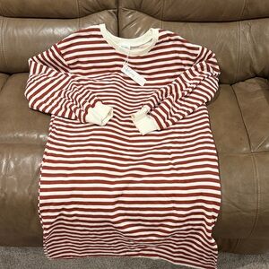 Striped Red and Cream Long Sleeve Dress